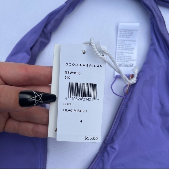 Good American Lilac Mist Shine Ruched Halter Neck Bikini Top Size XLarge/4 NWT - Picture 12 of 14